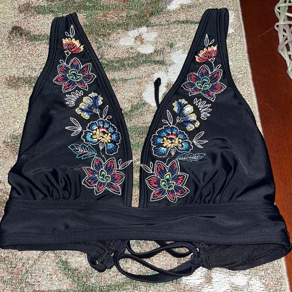 J. Crew Red Bikini Bottoms XS /Dip Floral Embroidered Tie Back Bikini Top S EUC